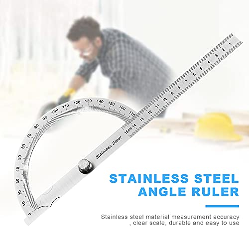 FEMONGY Winkelmesser Metall 0-180° Edelstahl Goniometer mit Feststellschraube, Universal-Winkelmesser mit Skala Lineal für Schule Tischler DIY Malerei Zeichnung Anzeichnen (150mm)