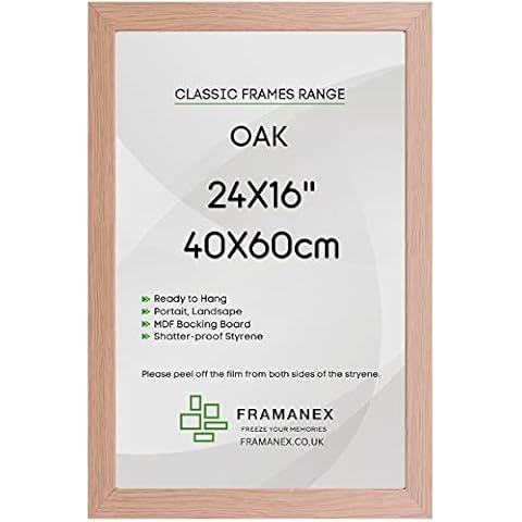 FRAMANEX Modern OAK 40X60 CM Poster Frame | Large 60X40 CM Picture Frames with Styrene Sheet & MDF Backing | Wall Mount Horizontally or Vertically | Living Room & Office Wall Gallery Décor Cover