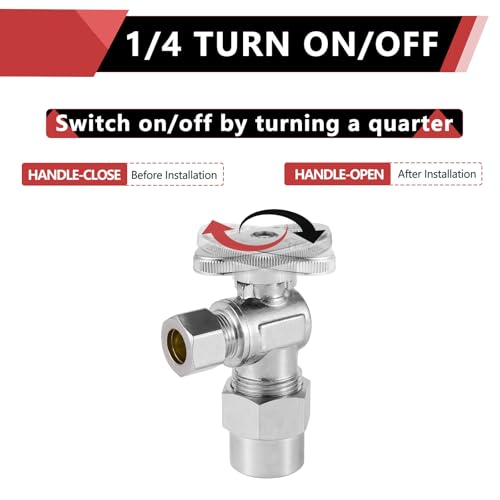 10-Pack EFIELD Angle Stop Valve 1/2" Nominal (5/8" OD) Compression x 3/8" OD, 1/4-Turn,(VALVE116-10PCS) by EFIELD - Image 3