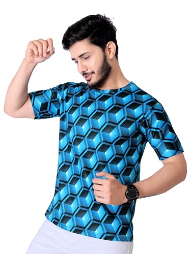 Image of Round Collar Cotton Poly Striped Printed T Shirt for Men Half Sleeve T-Shirt