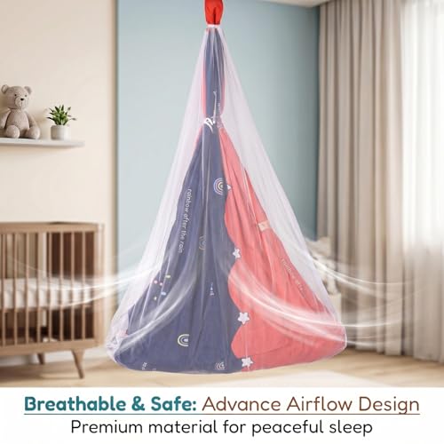 Image of BAYBEE Harmona Cotton Newborn Hanging Swing Cradle with Bedding Set, Mosquito Net & Spring Set, Portable Jhula /Jhoola for Boys & Girls, Window Hanger Cradle for Babies 0-2 Years (Red)