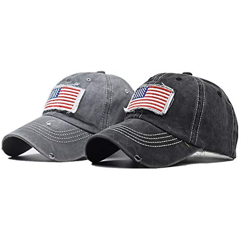 Promindfun Womens Ponytail High Messy Bun Hats Distressed Baseball Caps Unconstructed Washed Dad Hat Girls Trucker Ponycaps (12-Classic Flag Grey) #TOP6