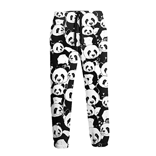 Panda Black White Men's Printed Fleece Sweatpants Stylish Joggers Pants Trousers with Pockets