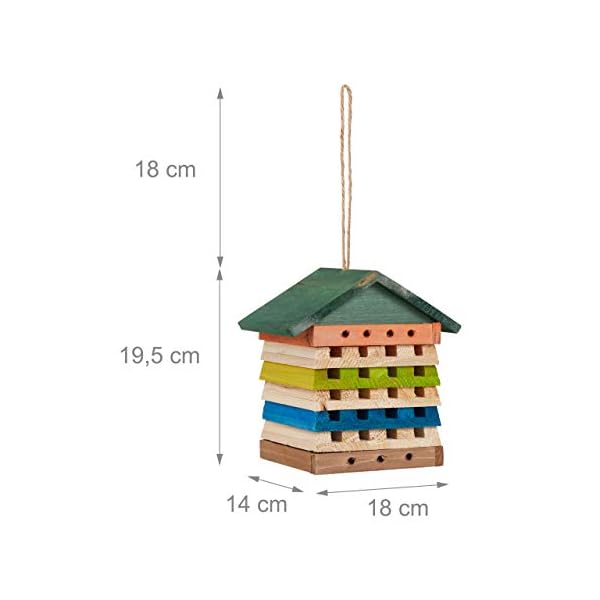 Relaxdays Insektenhotel, Wildbienen & Wespen, Nisthilfe m. Dach, Garten, Balkon, Bienenhotel HBT 19,5 x 18 x 14 cm, bunt – Bild 5