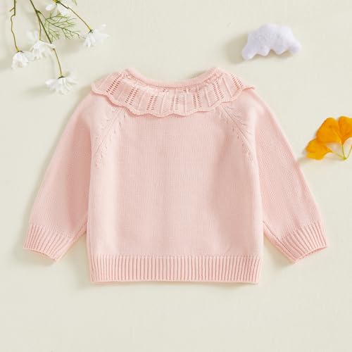 Toddler Girl Floral Knit Cardigan Flower Embroidery Long Sleeve Crochet Lace Collar Button Down Sweater Fall Winter Clothes3