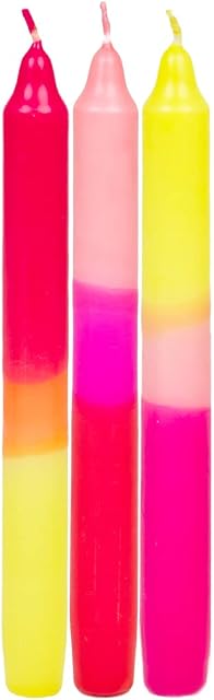 Ombre Tapered Dinner Candles Unscented Neon Pink Orange and Yellow | by Talking Tables | 3pack