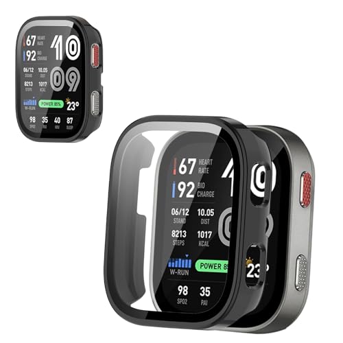 For Amazfit Bip Max �p �P�[�X �J�o�[ KONXISA Amazfit Bip Max �J�o�[+�t�B���� ��̌^�iPC�P�[�X+�K���X�t�B�����j�����ߗ� �C�菝�h�~ �Ռ��z�� �����[�d�\ �S�ʕی� ���E�ȒP�i�u���b�N�j