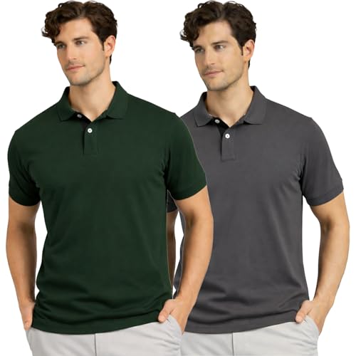 Image of Men's Premium Cotton Pique Polo T-Shirt, Classic Fit Short Sleeve Casual Summer Shirt, Soft & Breathable Fashion Polo