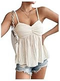 SOLY HUX Women's Peplum Crop Tops Y2K Cute Babydoll Tops Lace Ruched Dressy Casual Spaghetti Strap Going Out Camisole Solid Apricot Small
