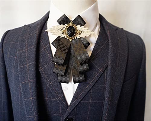 Black Bow Brooches For Men Women Self Tie Bow Tie Collar Pin Fashion Pretied Suits Neck Tie Bowknot Brooch For Suit Shirts (B Net Black) #TOP5