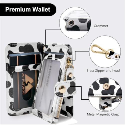 Image of M-Plateau RFID Blocking Slim Keychain Wallet for Women (Cow Print) | Mini Card Holder with ID Window, Zipper Pocket, 6 Card Slots, Compact for Cash & Cards