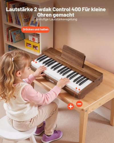 VEVOR Kinder-Keyboard, 37 Tasten, Digitales Holzpiano für Kinder ab 3 Jahren, Mini-Musikinstrument mit Realistischem Klang, Dual-Power, Einstellbare Lautstärke, Musikalische Früherziehung, Walnuss