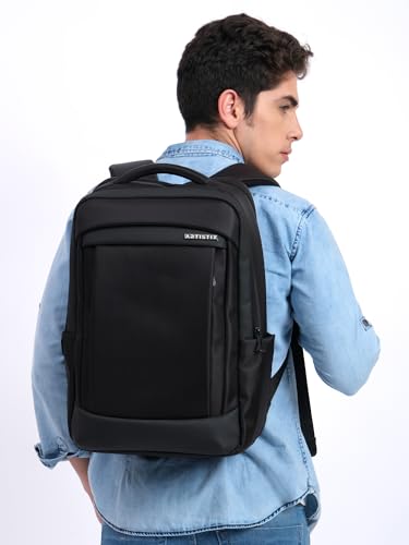 Image of Artistix TechEssence Premium Business Backpack 28 L Office Travel Laptop Bag with 15.6 Inch Laptop Compartment Multiple Pockets Comfortable and Padded Backpack, Black