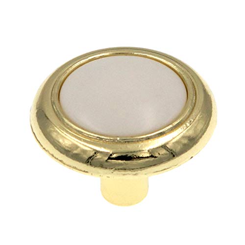 Amerock | Cabinet Knob | White / Polished Brass | 1-1/4 inch (32 mm) Diameter | Everyday Heritage | 1 Pack | Drawer Knob | Cabinet Hardware