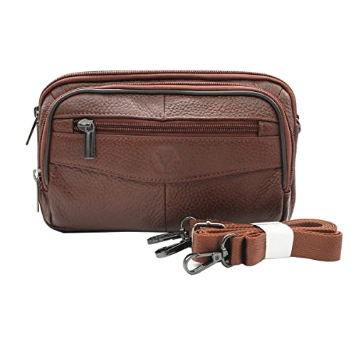 Vidlea Mens Handbag Cowhide Leather Crossbody Shoulder Messenger Bag Organizer Checkbook Wallet Purse (S Tan)
