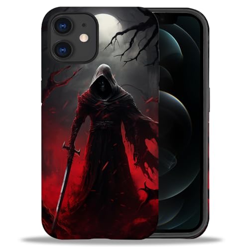 yicomon Compatible with iPhone 12/12 Pro Case, Death Black Red Pattern Print Matte Phone Case Durable Fashion Funny Liquid Silicone Case Soft Anti-Scratch Shockproof Protective Cover