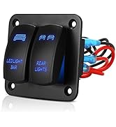 Linkstyle 2 Gang Rocker Switch Panel Aluminum 5 Pin On Off Toggle Switch with Blue Backlit LED, L...