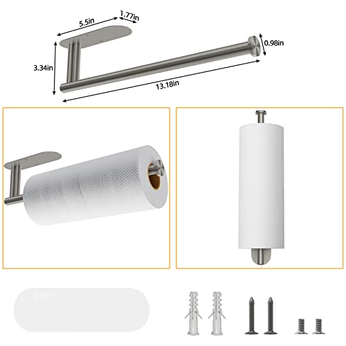 Paper Towel Holder Under Cabinet, New Upgrade Double Rod Bearing Self-Adhesive Or Drilling Wall Mounted Paper Towels Rolls Holder For Kitchen,Grey #TOP4