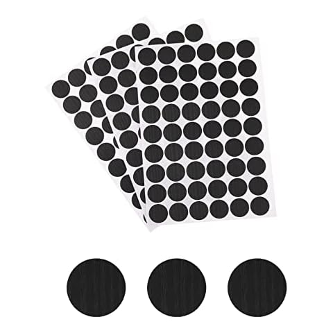 Screw Hole Stickers 3 Sheets 162 Pcs 21mm Self-Adhesive Cover Caps Screw Hole Stickers With Wood Texture Ugly Screw Hole Cover Stickers for Screw Caps Cover Wood Wardrobe Furniture Cabinet Black Cover