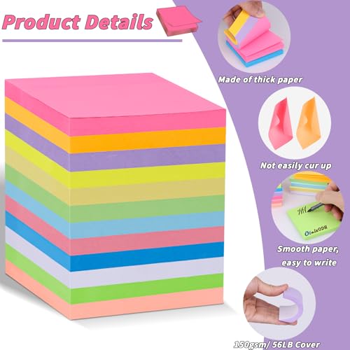 Image of 36 PCS Sticky Notes Bulk 3x3 Inch 12 Colors Colorful Memo Pads