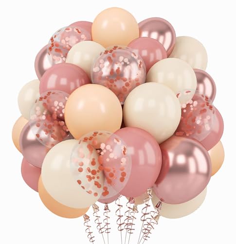 Blush Dusty Pink Boho Balloons, 50 Pcs Retro Pink Rose Gold Beige Nude Confetti Balloons for Girls Women Baby Shower Wedding Bridal Shower Birthday Party Decoration