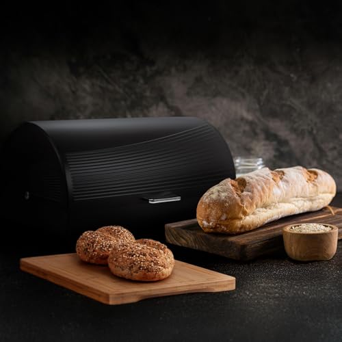 EHC Bread Bins for Kitchen, Bread Box with lid, Kitchen Storage Bin, Bread Container, VENTILATED Back to keep Contents Fresher for longer - Black