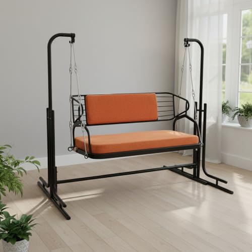 Image of s k modern art Two Seater Swing with Stand | Jhula for Adults with Cushion for Home /Patio (Black, Reversible Back, Two Seater)