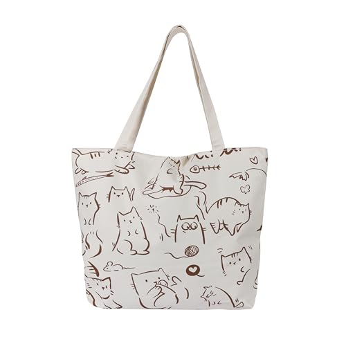 Image of BROGBUS Classics Canvas Tote Bags for Women Girls Canvas Handbag Zipper Large Capacity Shoulder Bag for College Office Use