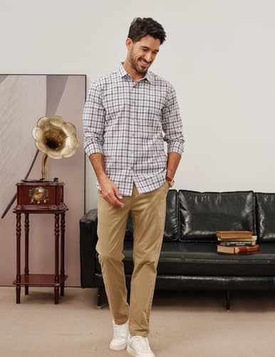 PJ PAUL JONES Men's Slim Fit Long Sleeve Plaid Shirt Cotton Business Casual Dress Shirts with Pocket Gingham Shirts2