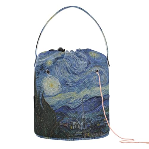 Tatenale Yarn Bag Crochet Bag Drawstring Yarn Storage Organizer Small Knitting Project Bags Potable Yarn Holder with Holes Handle for Crocheting Needles Knitting Accessories Starry Night