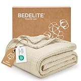 BEDELITE Musselin Decke 127x177 für Erwachsene - extra weiche & atmungsaktive Sommer Tagesdecke als Kuscheldecke aus Baumwolle, Leichter Überwurf für Bett, Sofa und Couch als Sommerdecke, Beige
