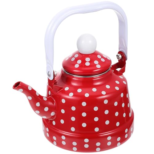 Hemoton 1.8L Vintage Enamel Stovetop Tea Kettle, Red Enamel Teapot Tea Maker for Brewing Tea Coffee, Gift for Thanksgiving Christmas Housewarming