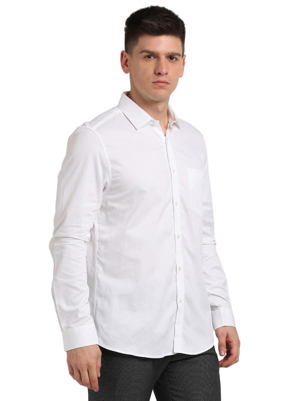 Turtle Camicia formale da uomo, 100% cotone, vestibilità aderente, colore bianco