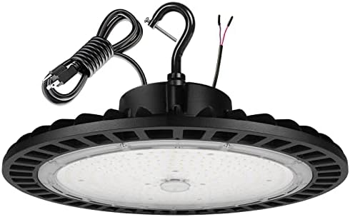 SENSAN led 100W LED High Bay Light 1-10V Dimmable 5000K 5' Cable with US Plug UFO High Bay Lights 400W HPS/HID Equiv High Bay LED Light for Shop Store Warehouse Factory Shopping Mall