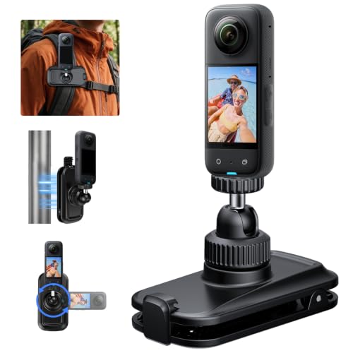Image of MOBILIFE Magnetic Backpack Camera Clamp for Insta360 X5 /X4 /X3 | 360 Ball Head, 1 /4 inch Screw Mount, Secure Buckle & Deep Serrated Teeth, POV View for Hiking Riding