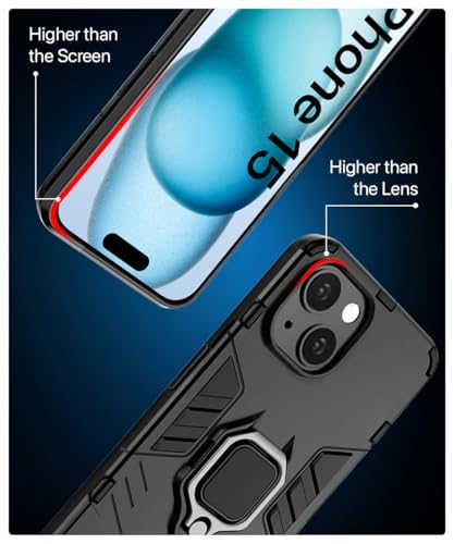 Image of WOW IMAGINE Shock Proof Back Case Mobile Cover for Apple iPhone 15 | Back Cover Case (Tough Armor | Hybrid PC + TPU | Ring Holder & in-Built Kickstand | Black)