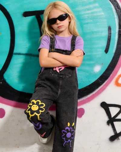 Image of OLMRJKD Toddler Girl Summer Clothes Short Sleeve Denim Overall Jumpsuit with Top Girls Spring Outfits Set