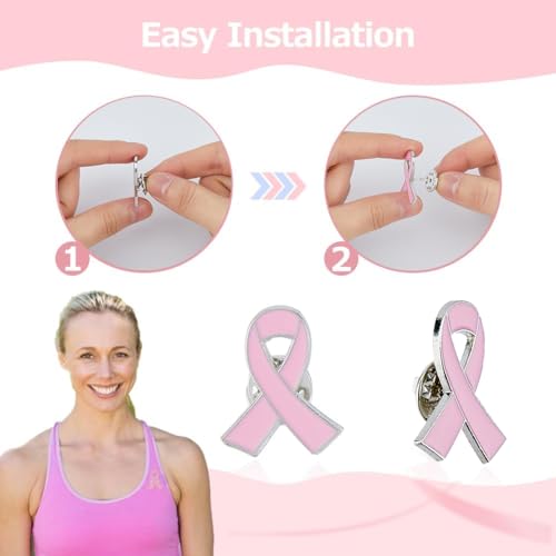SUPERFINDINGS 50PCS 10 Colors Breast Cancer Awareness Lapel Pins Ribbon Enamel Pins Alloy Badges Hope Ribbon Lapel Pins for Charity Recognition Public Event3