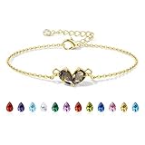 MILACOLATO Pulsera Oro Mujer Corazón Cristal Delicado Pulseras Personalizadas Piedra de Natalicio Umpleaños Navidad Regalos Joyas para Mujer Niña Mamá Amiga-Marzo Aguamarina