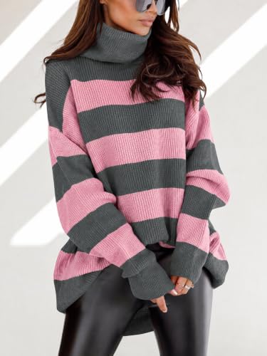 Image of Womens Turtleneck Oversized Sweater Batwing Chunky Pullover Sweater Casual Fall Loose Knit Jumper Top