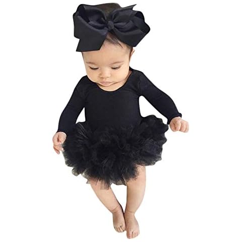 for 0-2Years,Zimuuy Infant Newborn Baby Girl Black Tulle Tutu Romper Bodysuit Headband Outfits Set Clothes (0-6 Months, Black) Cover