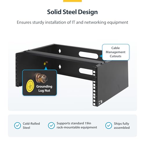 StarTech.com 4U Wall Mount Network Rack - 14 Inch Deep (Low Profile) - 19" Patch Panel Bracket for Shallow Server and IT Equipment, Network Switches - 44lbs/20kg Weight Capacity, Black (WALLMOUNT4) - Image 2