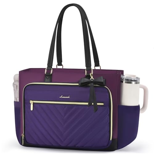 Image of LOVEVOOK Laptop Tote Bag for Women, Work Bag for Teacher with Large Cup Holder, Quilted Diaper Bag for Travel, Computer Women's handbags for Nurse gift, 15.6 Inch