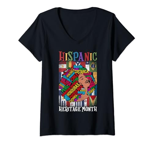 Latino Countries Flag Laughing Girl Hispanic Heritage Month Camiseta Cuello V