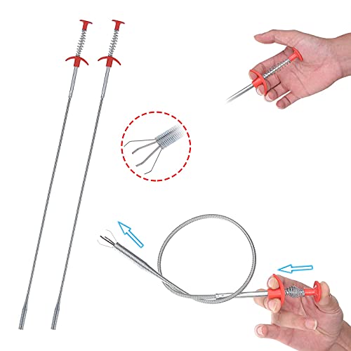 7 Pack Hair Drain Clog Cleaning Tool, ONEHERE Drain Hair Clog Remover Tool, Drain Augers Hair Catcher Tools for Kitchen, Sink Bathroom, Tub Toilet. (2 Stainless Steel and 5 Plastic)