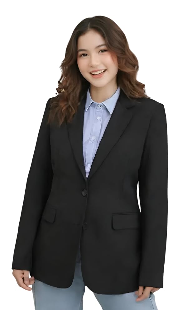 cadmon Women Cotton Blend Solid Single Breasted Blazer with Notched Lapel | Full Sleeves, Button Closure, Regular Fit Formal Blazer for Womens & Girls | Lightweight & Breathable Fabric (Black)_120-picture-47