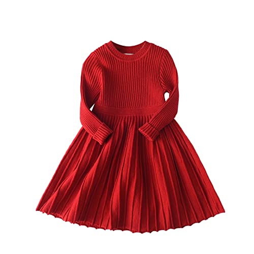 Toddler Girls Solid Sweater Fall Dress Kids Long Sleeve Knit A Line Contrast Casual Winter Dresses 1~6Y