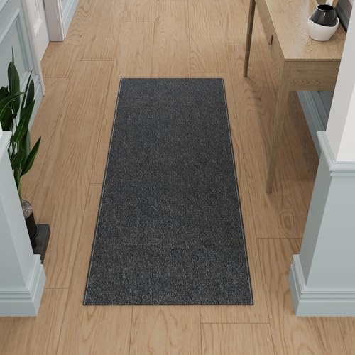 Ottomanson 2' x 10' Ultra-Thin Hallway Runner Rug - Durable Non-Slip Carpet for High-Traffic Areas - Fits Under Doors for Seamless Entry - Ideal for Kitchen, Entryway, Bedroom & Living Room, Black