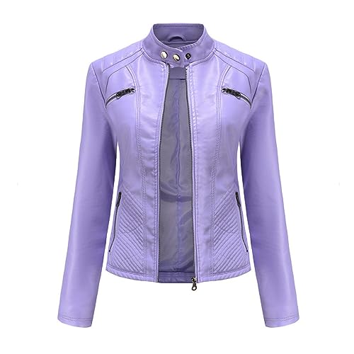 Veste en simili cuir pour femme avec col montant et zip résistant
