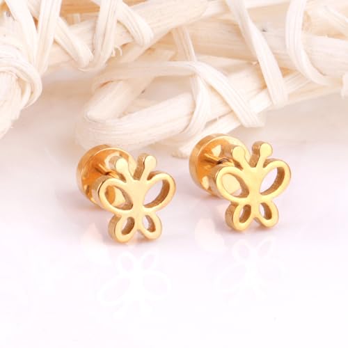 Image of 18K Gold Plated Sweet Butterfly Earrings for Girls Kids | Hypoallergenic Stud Earrings | Pack of 2